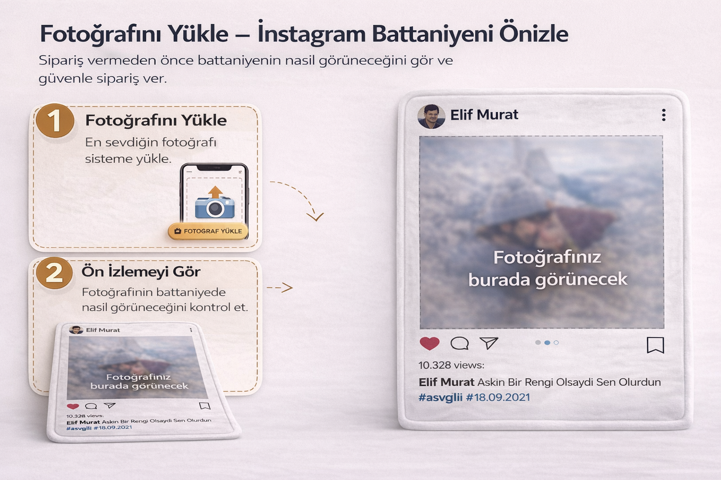 Instagram Tasarımlı Kişiye Özel Fotoğraflı Battaniye – Unutulmaz Anılarınızı Sarın