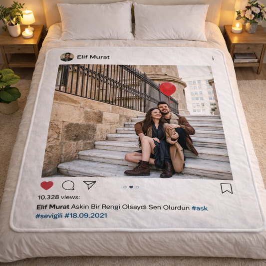 Instagram Tasarımlı Kişiye Özel Fotoğraflı Battaniye – Unutulmaz Anılarınızı Sarın
